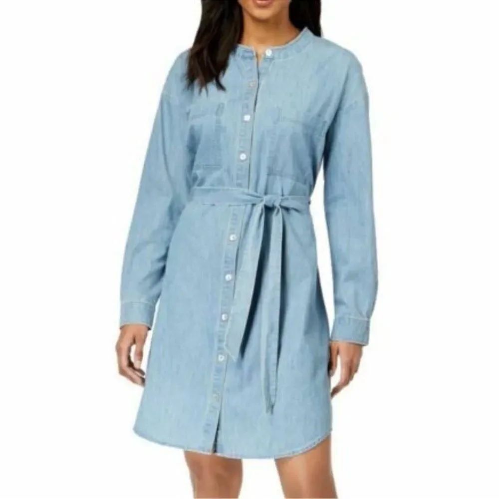 NWT Eileen Fisher | Organic Cotton Drapey Denim Mandarin-Collar Dress